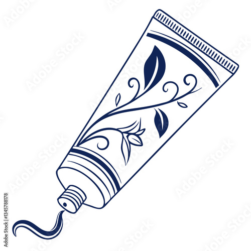 Hand-drawn floral design on a cosmetic tube for beauty blogs, skincare product promotion, eco-friendly packaging, and health-conscious branding

