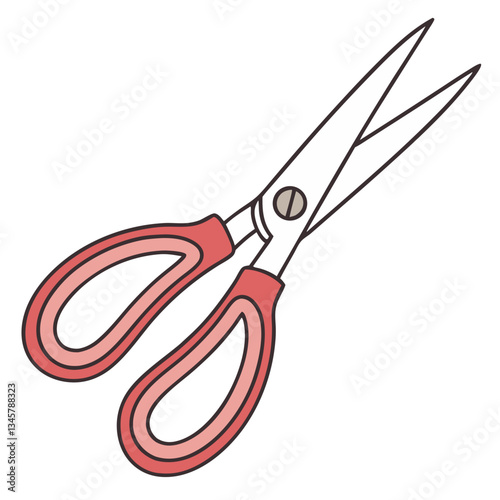 Simple hand-drawn scissors with red handles for clipart, educational materials, DIY project blogs, and craft-themed graphic design

