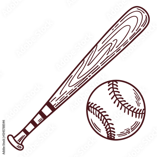 Baseball bat and ball illustration on a white background for sports concept
