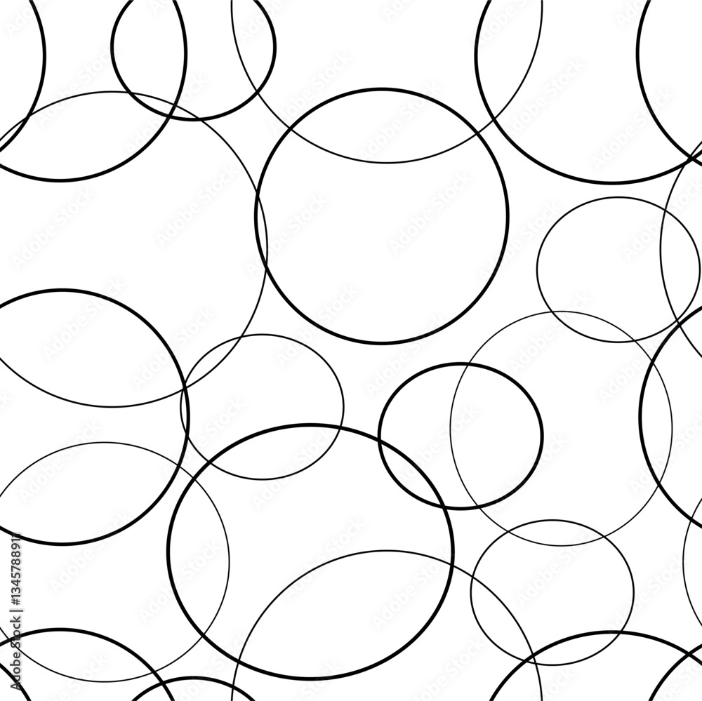 Seamless pattern vector illustration of black circles in various sizes, in white background Seamless pattern vector illustration of black circles in various sizes, in white background