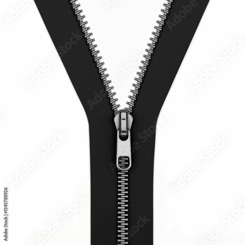 Zipper closure on black fabric with silver teeth
