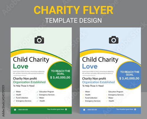 Charity rack card design or charity fundraiser event Flyer leaflet and handbill design template, Charity Awareness Event Flyer  Support & Donate Poster