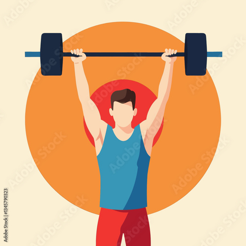 Weightlifting Man with Barbell, Retro Style

