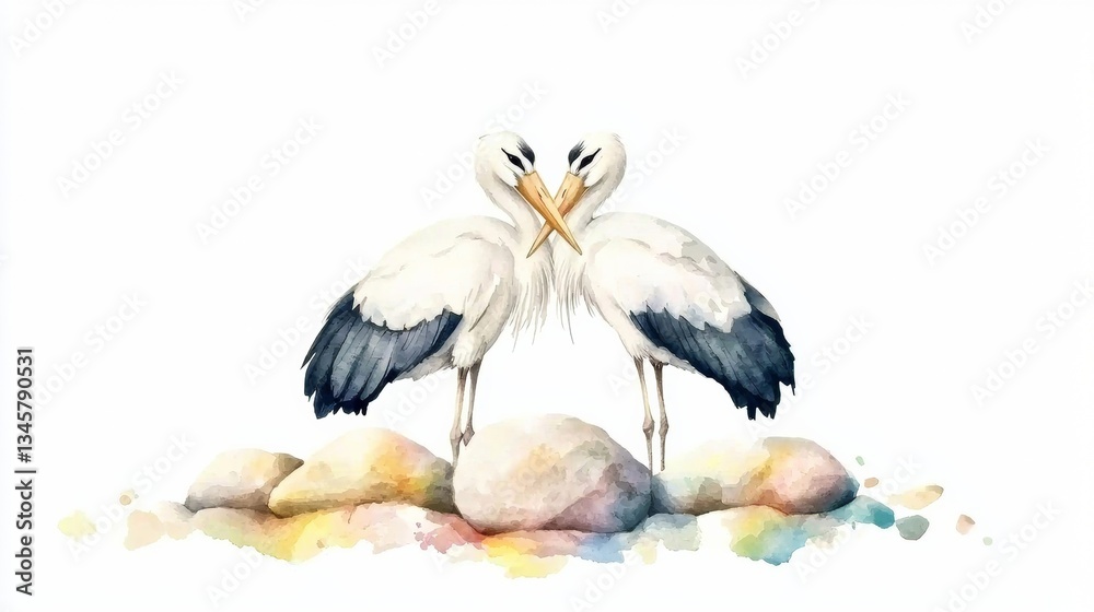 Obraz premium Delicate watercolor painting of two affectionate storks