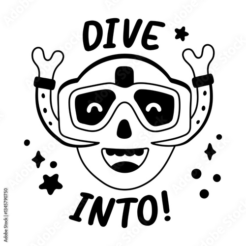 A glyph sticker of a happy snorkelling character 