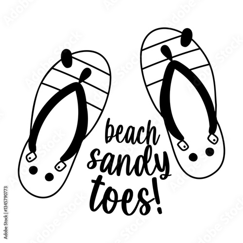 Glyph sticker of a pair of beach slippers with the text "beach sandy toes"
