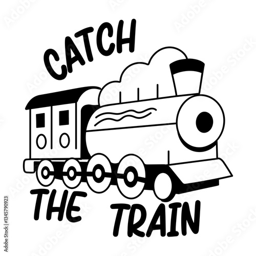 Glyph sticker of a colorful steam engine with the text "catch the train"