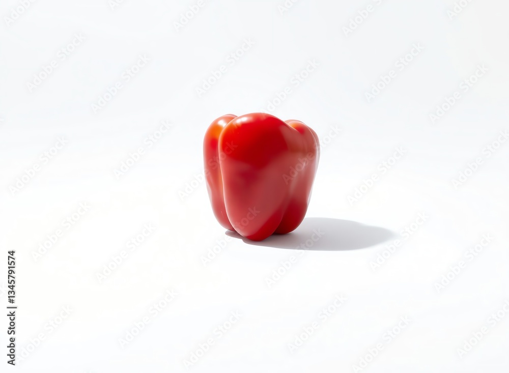 an image of a red pepper on a white surface, there is a red pepper that is sitting on a white surface
