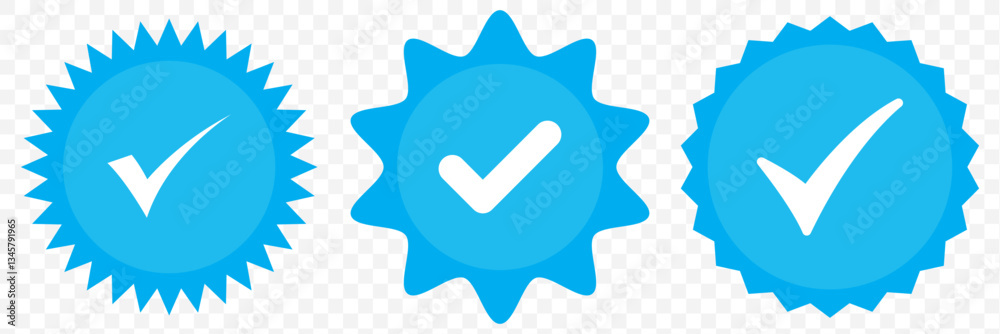 Blue tick - symbol of certification and verification on social media and social network. Verified and certified official account and profile. Symbol, sign and icon as isolated vector illustrationEPS10 Blue tick - symbol of certification and verification on social media and social network. Verified and certified official account and profile. Symbol, sign and icon as isolated vector illustrationEPS10