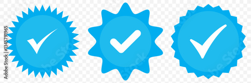 Blue tick - symbol of certification and verification on social media and social network. Verified and certified official account and profile. Symbol, sign and icon as isolated vector illustrationEPS10