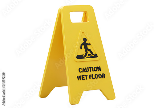 Yellow A-frame Caution Wet Floor Sign with slipping person pictogram