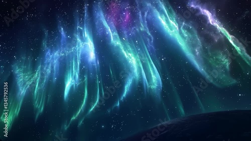 Beautiful Aurora Borealis. Stunning display of northern lights illuminating the night sky with vibrant colors and ethereal beauty.