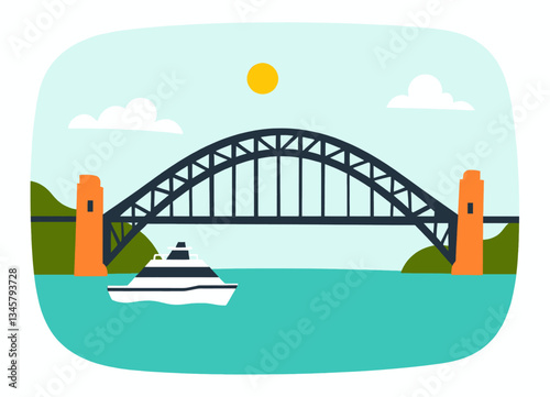 Sydney Harbour Bridge with Cruise Ship on Blue Water