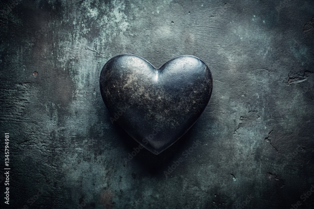 Obraz premium Vintage Black Heart Background: Grunge Texture and Dark Romantic Aesthetic Stock Photo