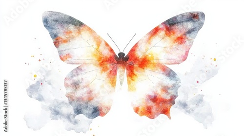 Radiant geometric butterfly with vibrant watercolor effects