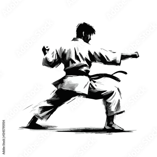 Karate Fight brush stroke art illustration