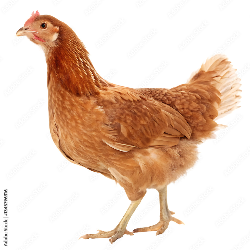 Fototapeta premium Brown chicken hen standing isolated on transparent background