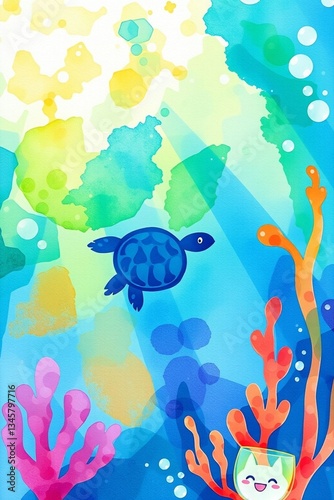 Underwater Scene with Turtle