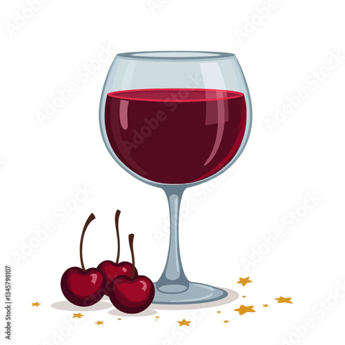 Pixel art style: Wine glass with wine and cherries