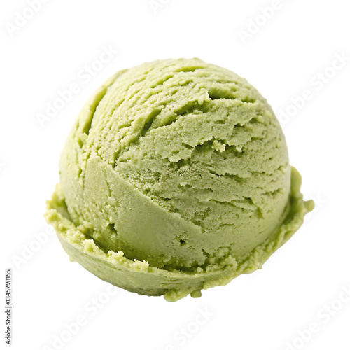 Matcha ice cream scoop isolated on transparent background