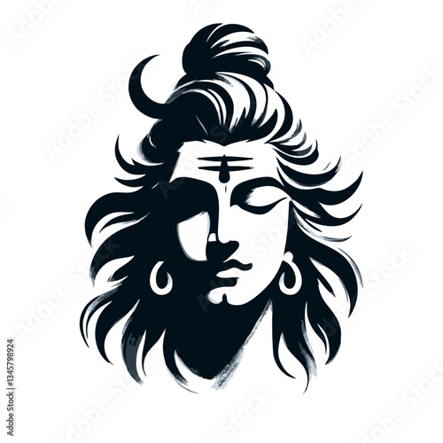 Shiva Head face  brush stroke art vector illustration