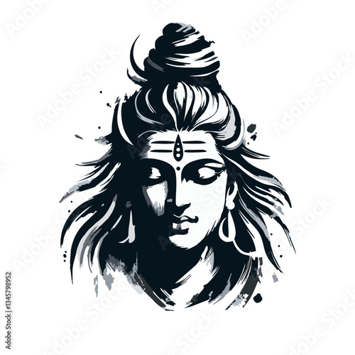 Shiva Head face  brush stroke art vector illustration