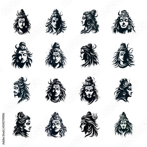Shiva Head face  brush stroke art vector illustration