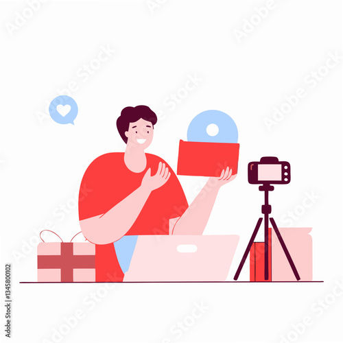 Online seller  live selling Roundish Flat Vector