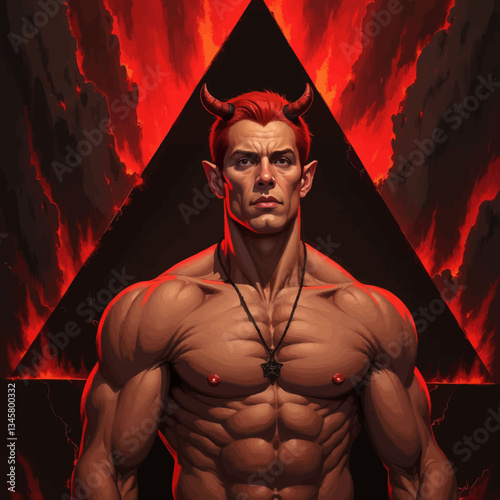 Muscular Demon Man with Red Hair and Horns