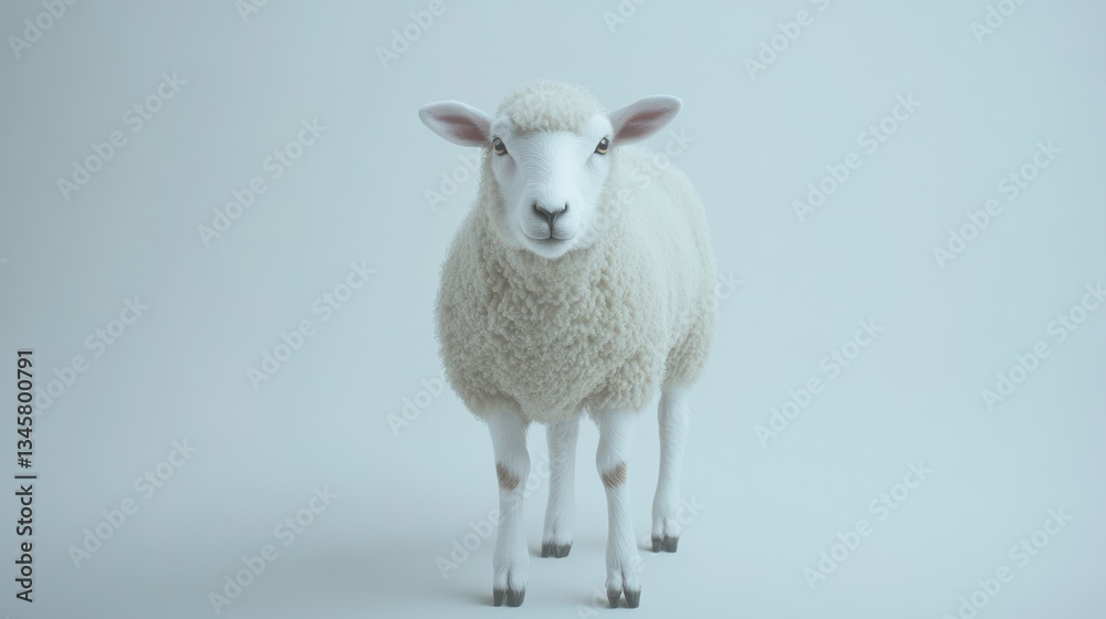 Fototapeta premium Studio shot of a white sheep, facing forward. Possible use stock photo