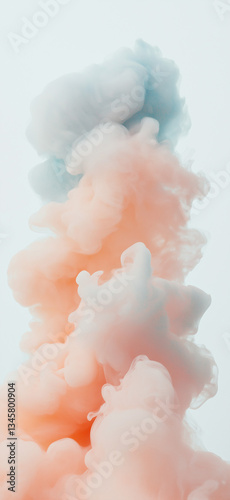 Soft pastel clouds of pink and blue billowing upwards, creating a dreamy, ethereal composition that evokes a sense of calmness and fluid motion with a gentle, airy aesthetic