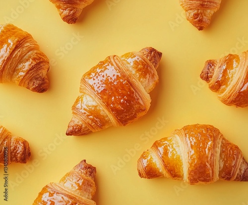 Yellow background with croissants and pastries showcasing buttery golden baked goods design