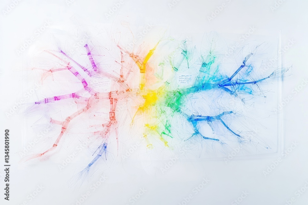 Obraz premium Abstract rainbow colored artwork on a transparent surface resembling a fractured network.