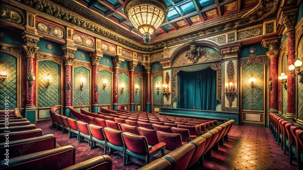 Obraz premium Vintage Movie Theater Interior Architectural Photography - Retro Cinema Design