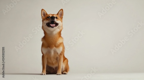 Playful Shiba Inu, studio shot, sitting pose, happy expression