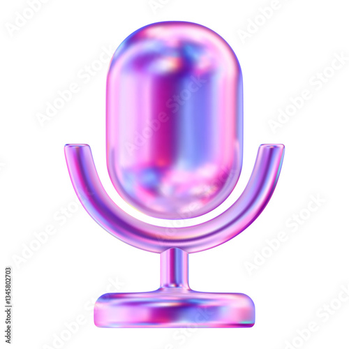 3d neon or holographic microphone icon. Stock vector illustration on isolated background.
