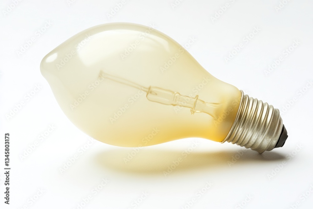 A single, translucent yellow lightbulb rests on a white background, showcasing its unique shape and design. A single, translucent yellow lightbulb rests on a white background, showcasing its unique shape and design.