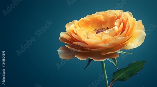 Exquisite Yellow Rose Highlighted on Deep Azure Background, Emphasizing Its Vibrant Color and Delicate Features