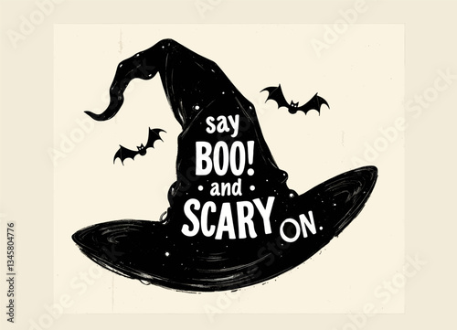 Halloween: Witch Hat with Bats Say Boo! Scary On