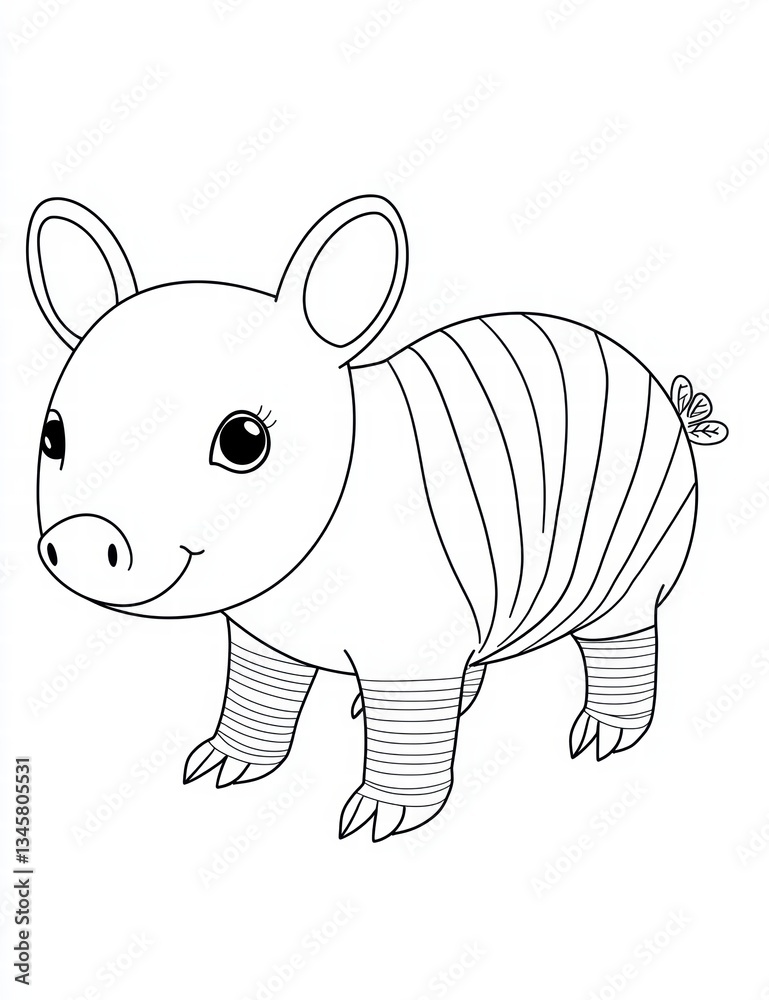 Fototapeta premium Cute Armadillo Outline: This charming, outline illustration of an armadillo ready for coloring, is a perfect artistic rendering showcasing the unique features of the animal.