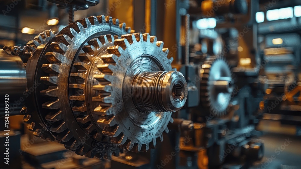 Detailed Close Up of Gears on a Machining Machine Detailed Close Up of Gears on a Machining Machine