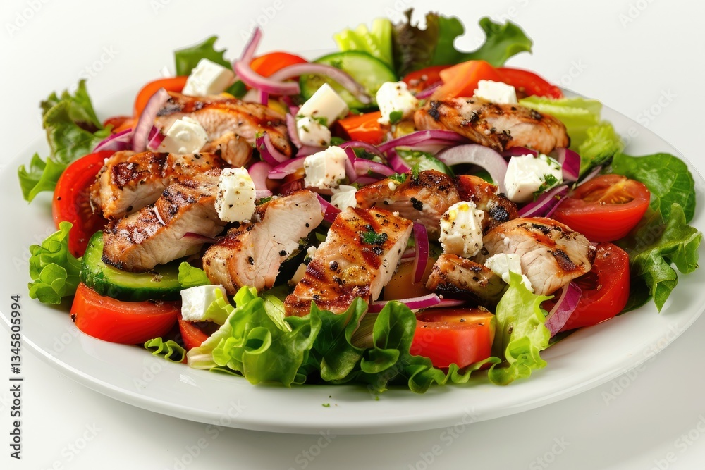 High Detail Image of Vegetable Salad with White Cheese and Roast Chcicken Meat High Detail Image of Vegetable Salad with White Cheese and Roast Chcicken Meat
