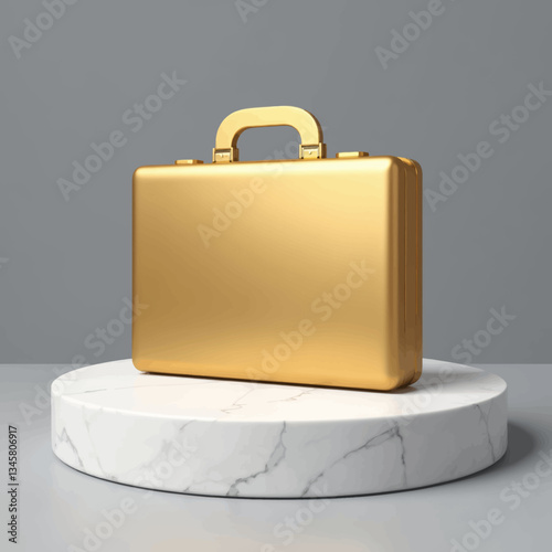 Golden briefcase on a marble podium display
