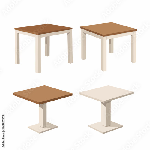 Four simple stylized brown and white tables on white