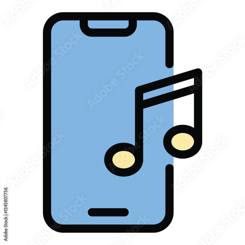 Smartphone Music icon flat line style illustration representing audio streaming and media playback, suitable for music apps, entertainment platforms, and digital sound services..
