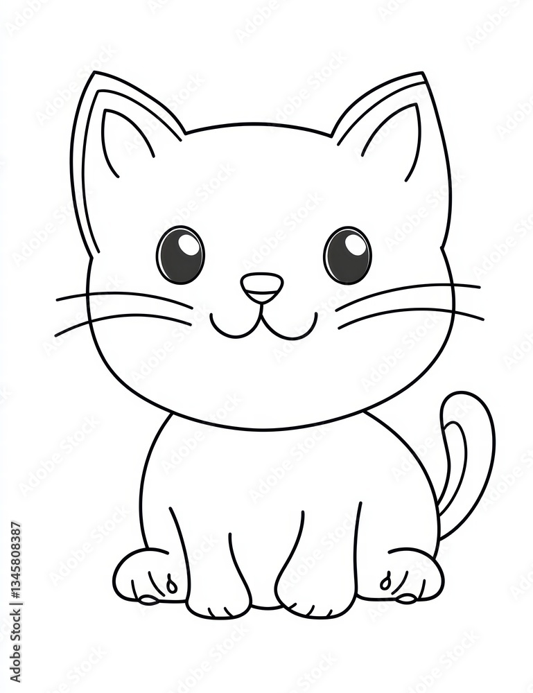 Naklejka premium Whiskered Delight: A charming illustration of a sweet and adorable kitten, featuring an outline, perfect for coloring or creative projects.