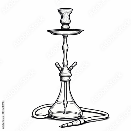 Detailed line art of hookah with long hose