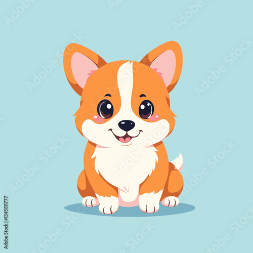 Cute Corgi dog cartoon illustration on blue background