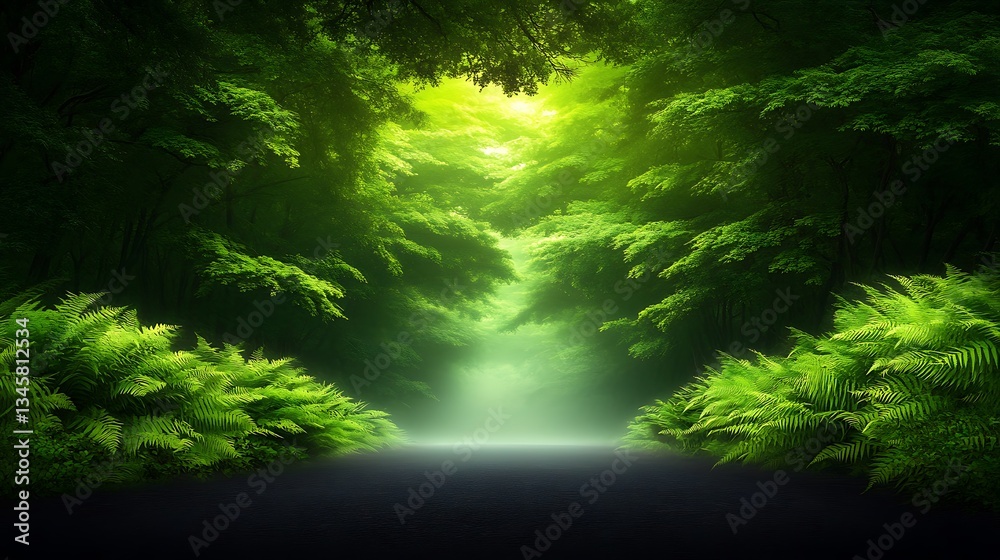 Mystical Forest Path for Sunlight, Green Nature. Mystical Forest Path for Sunlight, Green Nature.