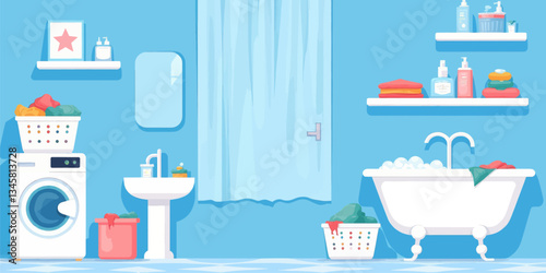 Clean, Bright, Cartoon Bathroom Interior Scene